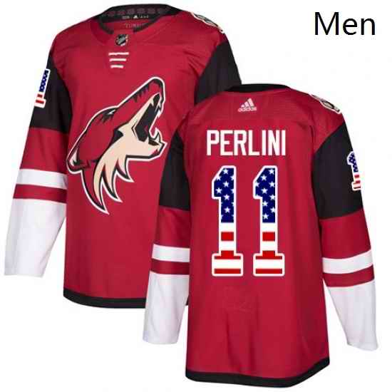 Mens Adidas Arizona Coyotes 11 Brendan Perlini Authentic Red USA Flag Fashion NHL Jersey